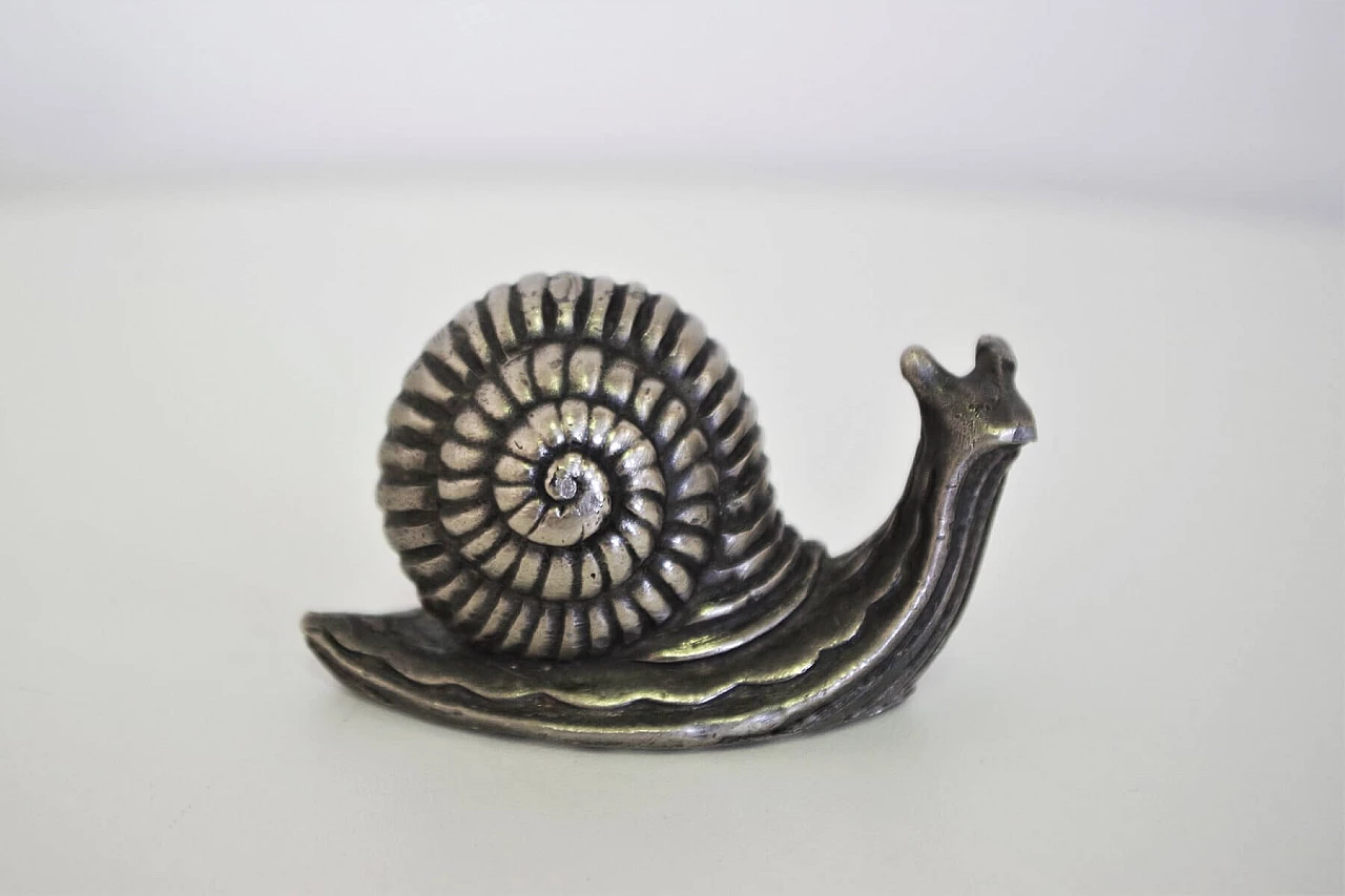 Small silver snail sculpture in micro casting, 1980s 1375064