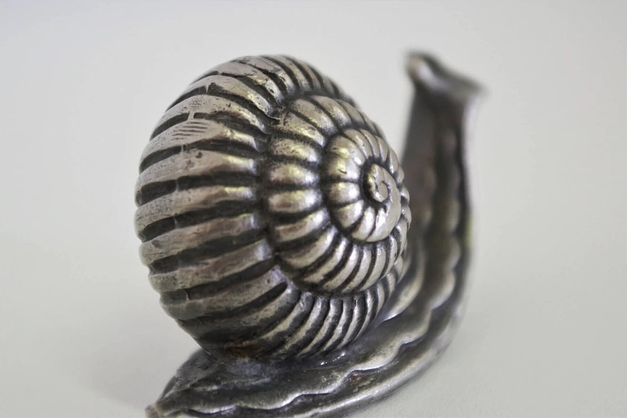 Small silver snail sculpture in micro casting, 1980s 1375067