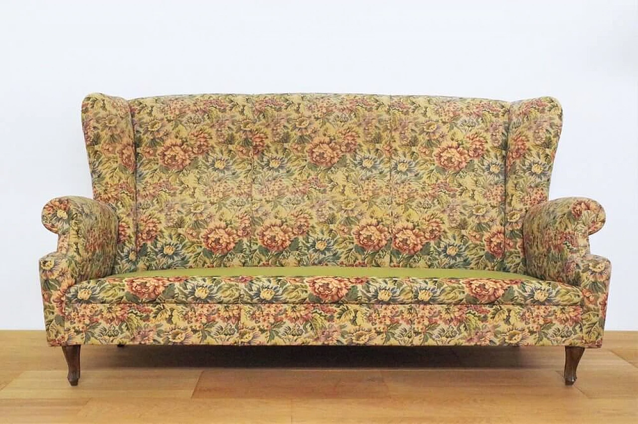 Coppia di poltrone e divano in tessuto damascato, anni '50 1375103