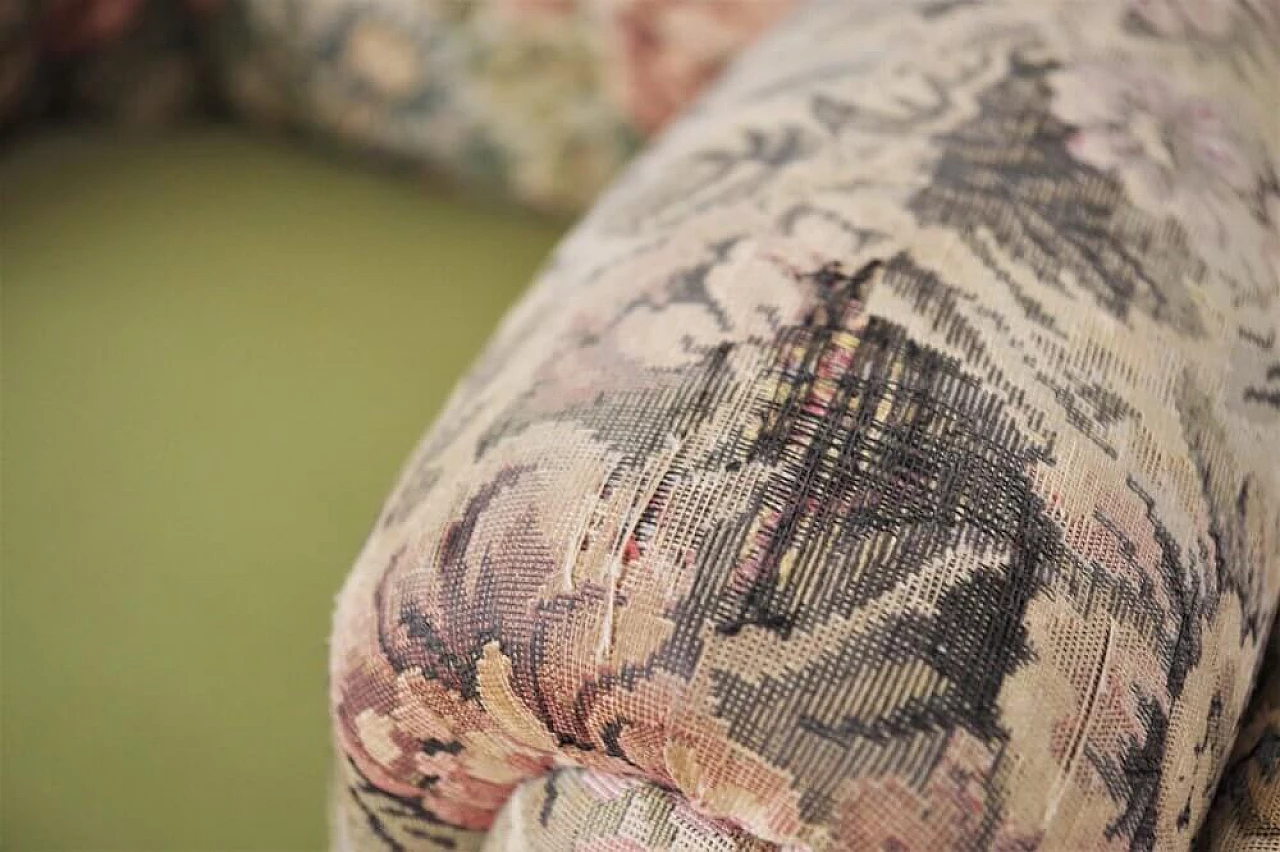 Coppia di poltrone e divano in tessuto damascato, anni '50 1375105