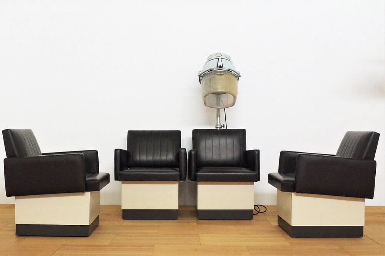 4 poltrone da parrucchiere in finta pelle con casco, anni '70 1375137
