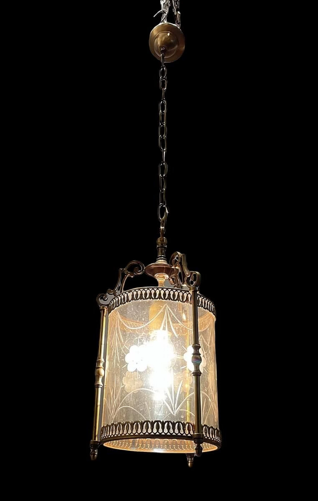 Lampadario in bronzo e vetro fumè, anni '60 1375182