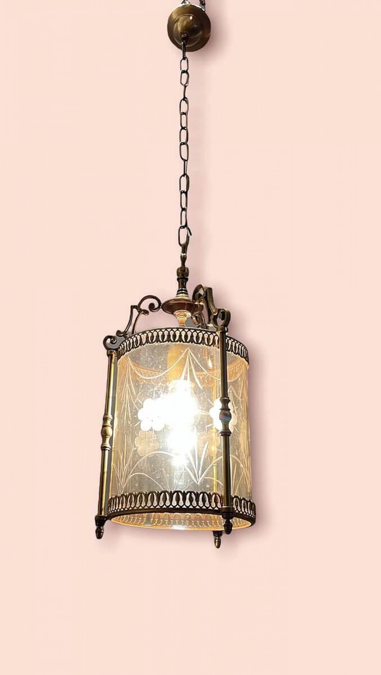 Lampadario in bronzo e vetro fumè, anni '60 1375184