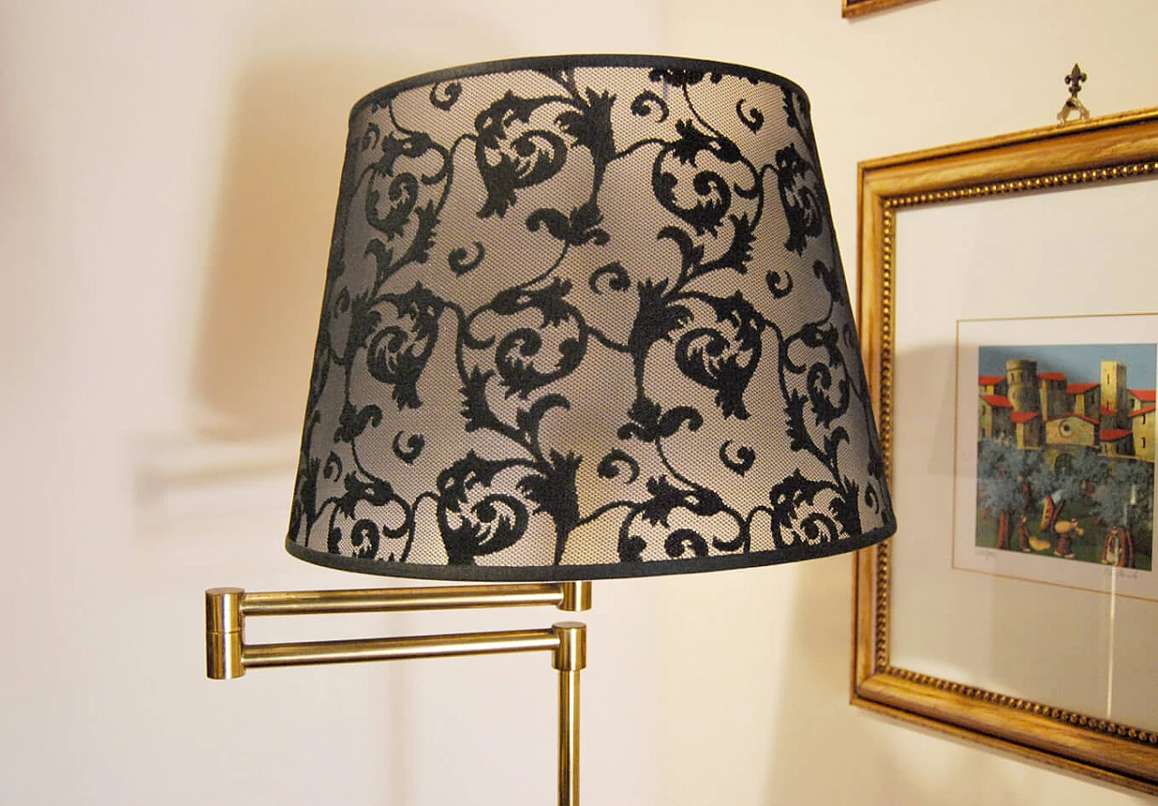 Brass floor lamp with lace shade, 1950s 1375246