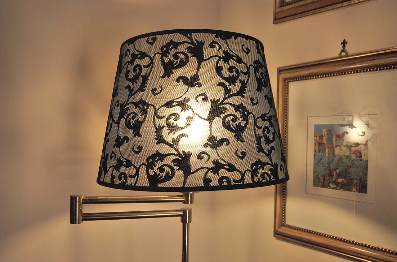 Brass floor lamp with lace shade, 1950s 1375247