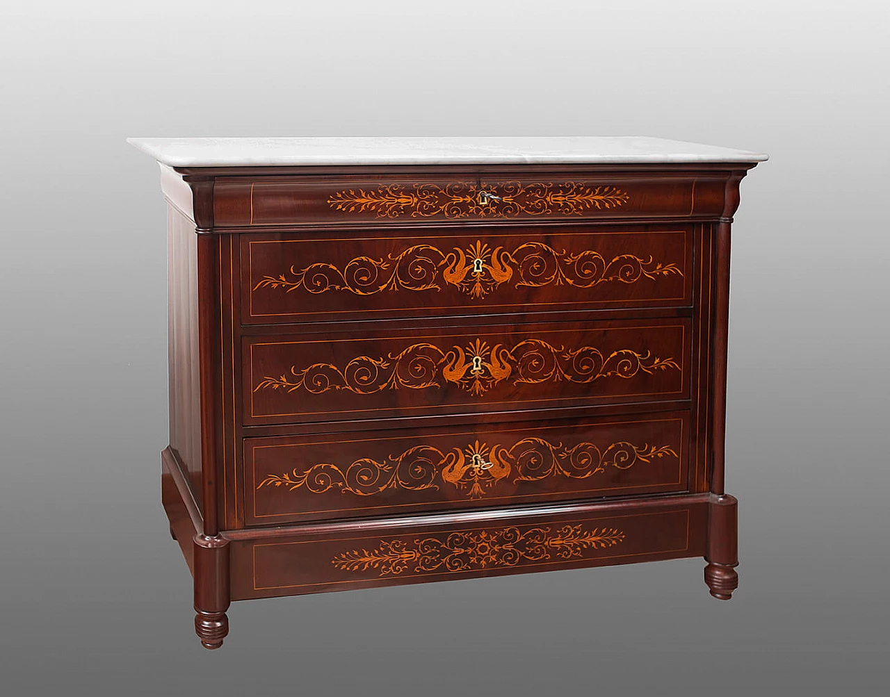 French Charles X chest of drawers in mahogany with maple inlay, 19th century 1375280