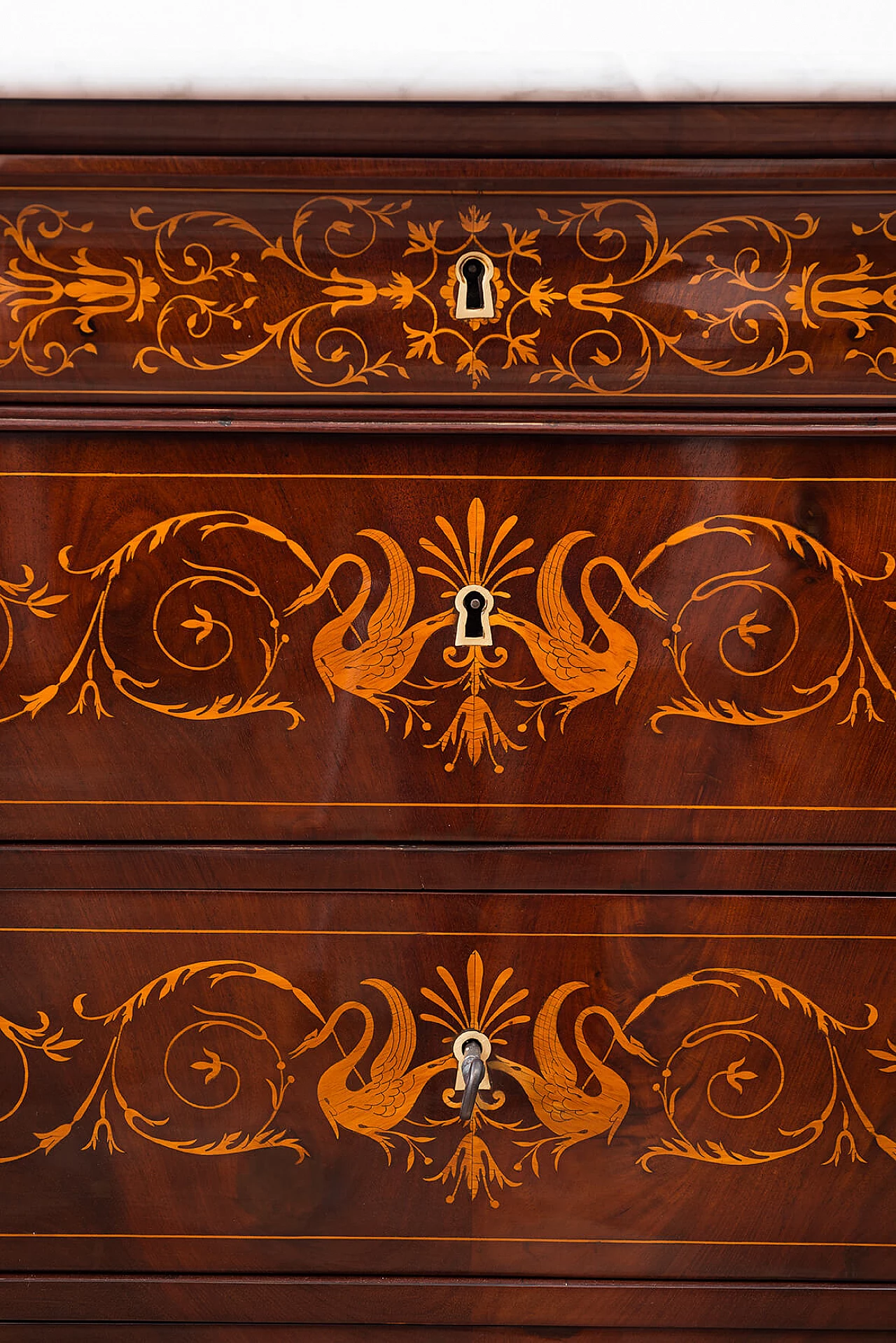 French Charles X chest of drawers in mahogany with maple inlay, 19th century 1375281