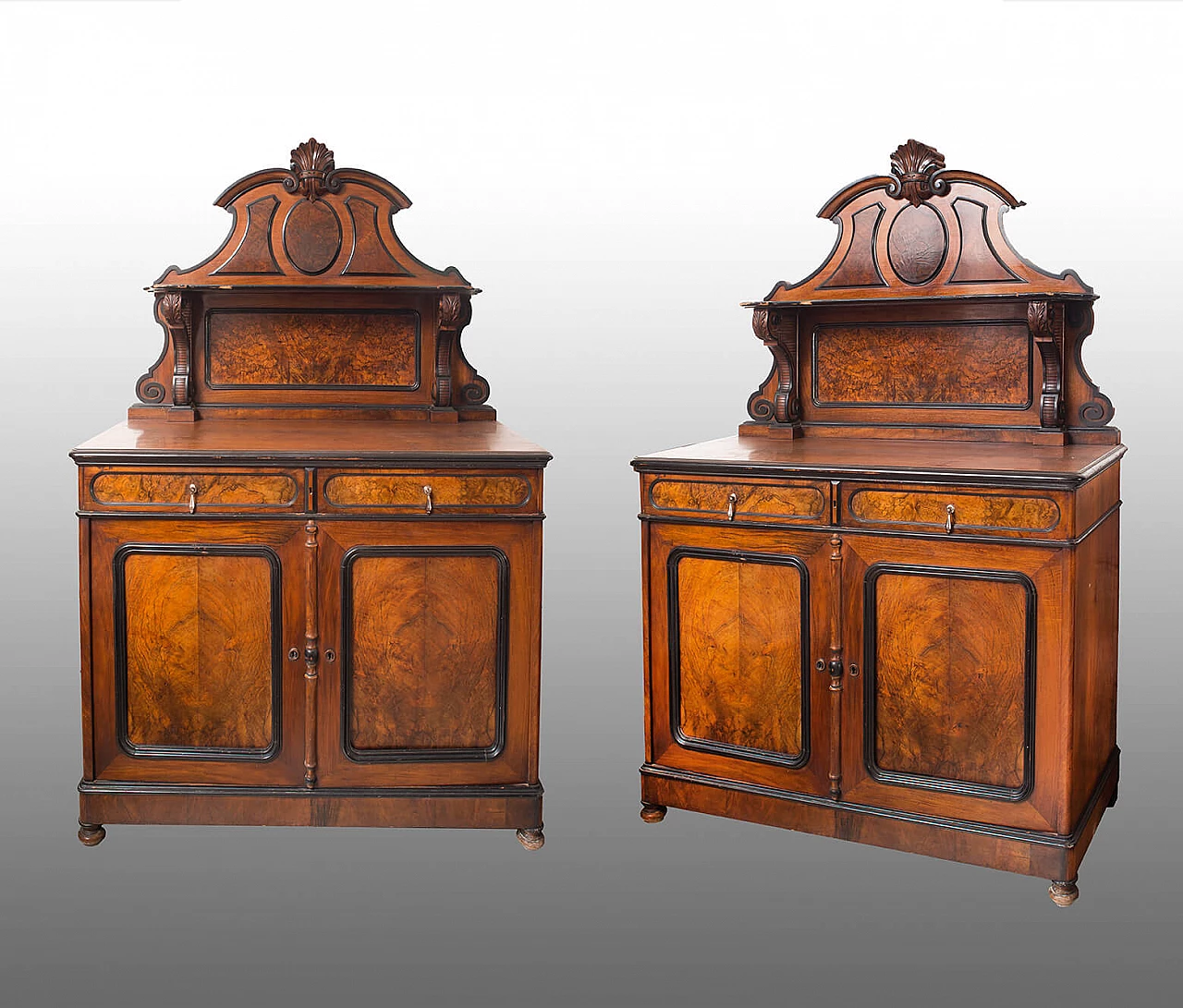 Pair of french Louis-Philippe plateaus in walnut briar, '800 1375344