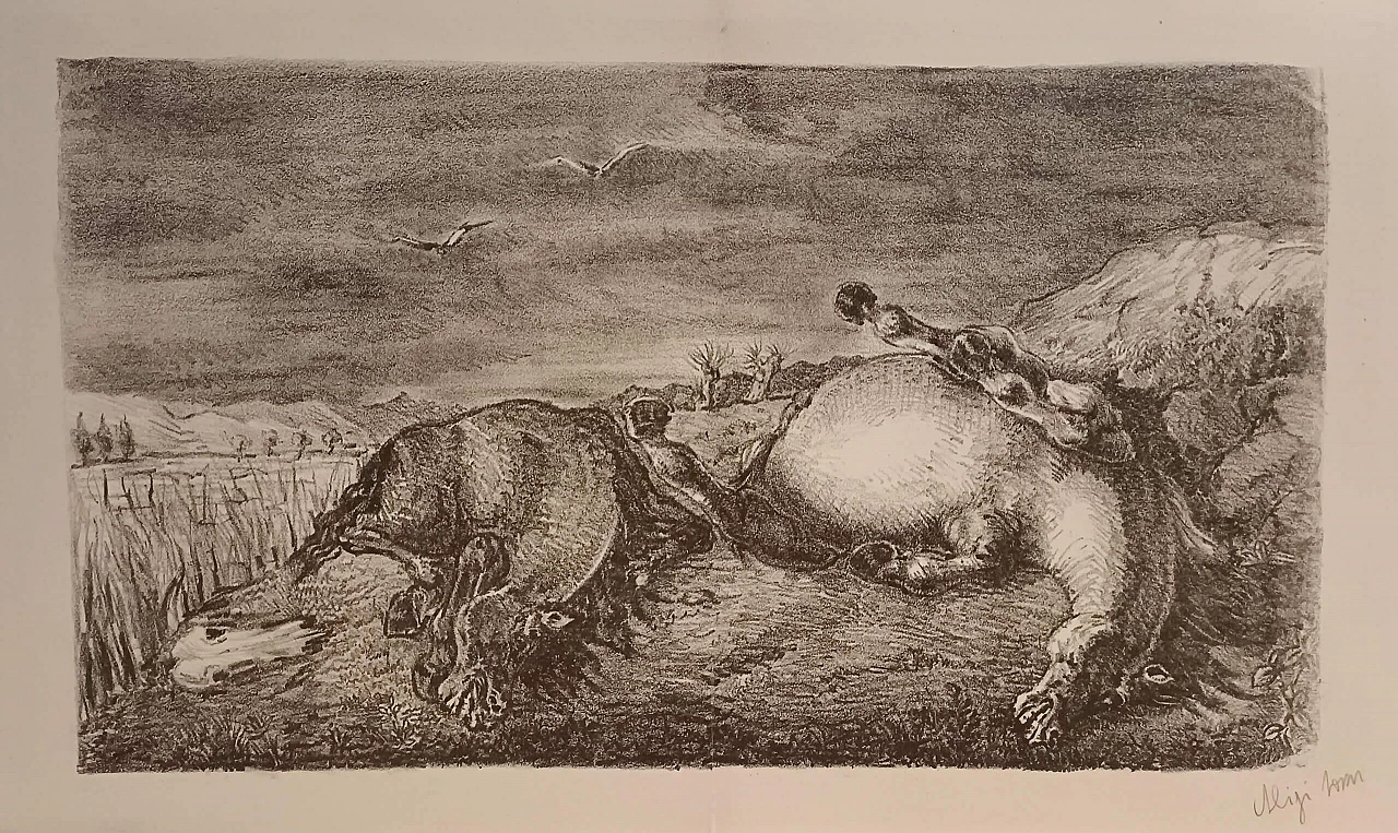 Aligi Sassu, Due cavalli in un paesaggio, litografia, 1940 1375381