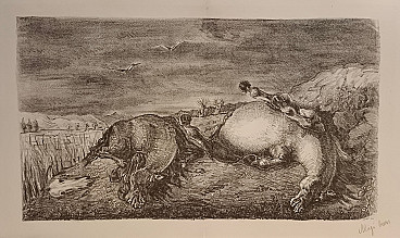 Aligi Sassu, Two horses in a landscape, lithograph, 1940