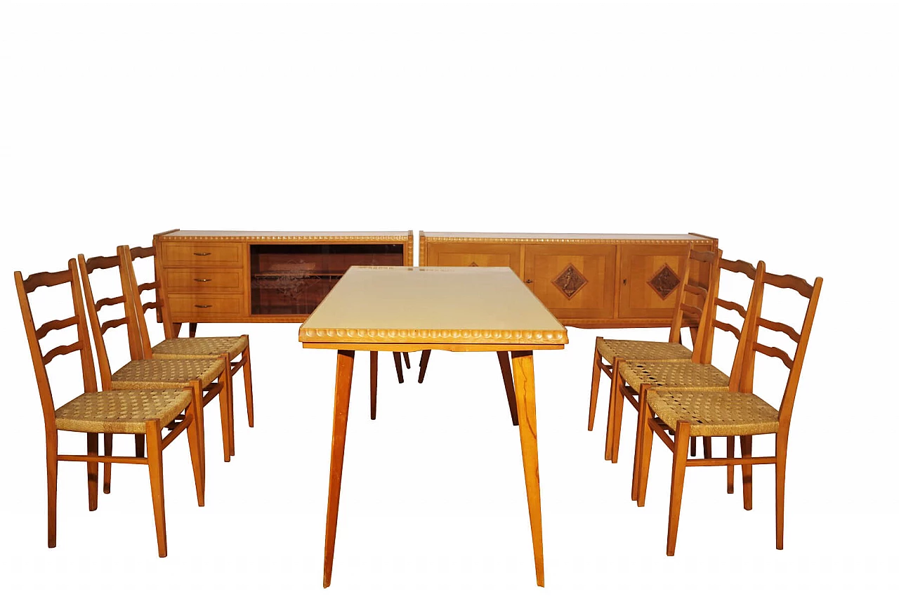 Tavolo, sedie e credenza in legno di Melchiorre Bega, anni '40 1375409