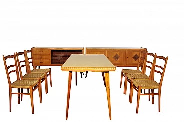 Tavolo, sedie e credenza in legno di Melchiorre Bega, anni '40