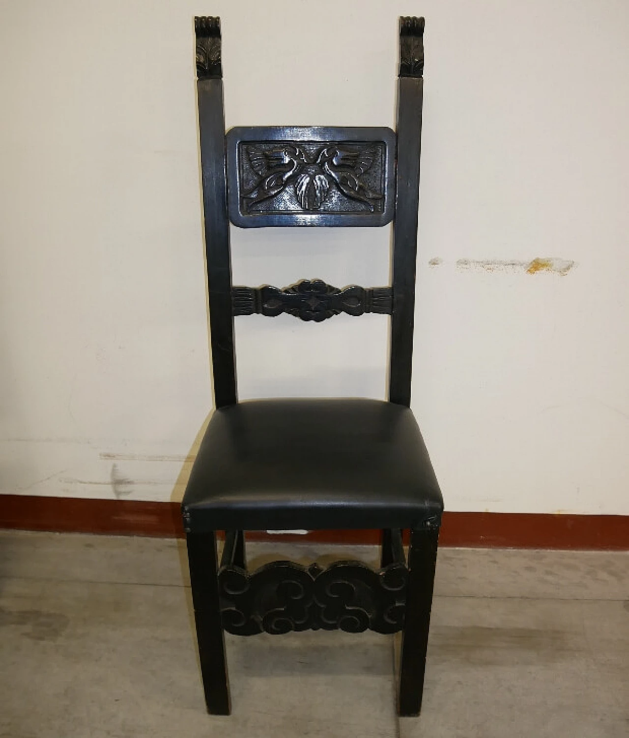 6 Renaissance-style chairs in black-stained wood, 1930s 1375413