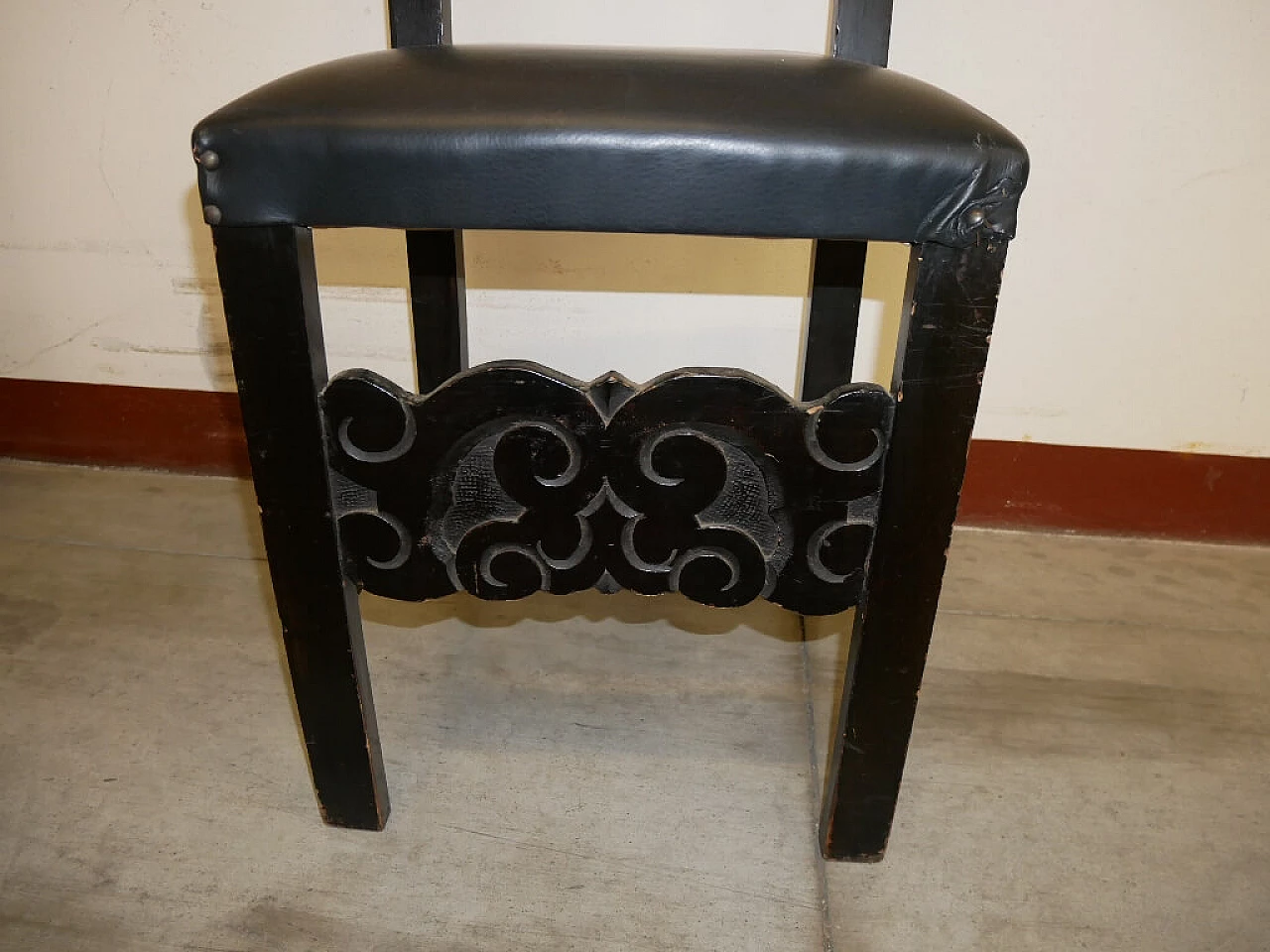 6 Renaissance-style chairs in black-stained wood, 1930s 1375414
