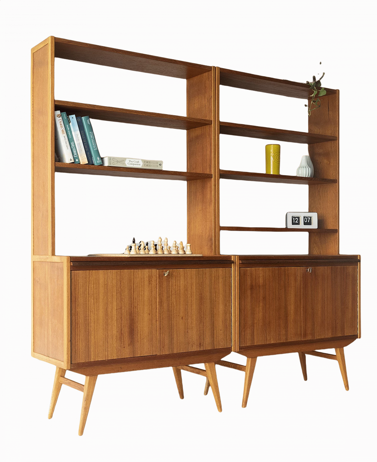 Libreria svedese in teak e rovere con piano estraibile, anni '60 1375491