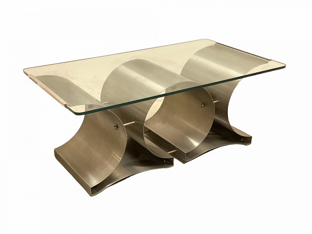 François Monnet coffee table in glass and steel, 1970s 1375548