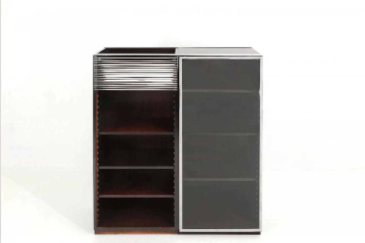 Vetrina in legno, acciaio cromato e vetro, anni '70 1375563