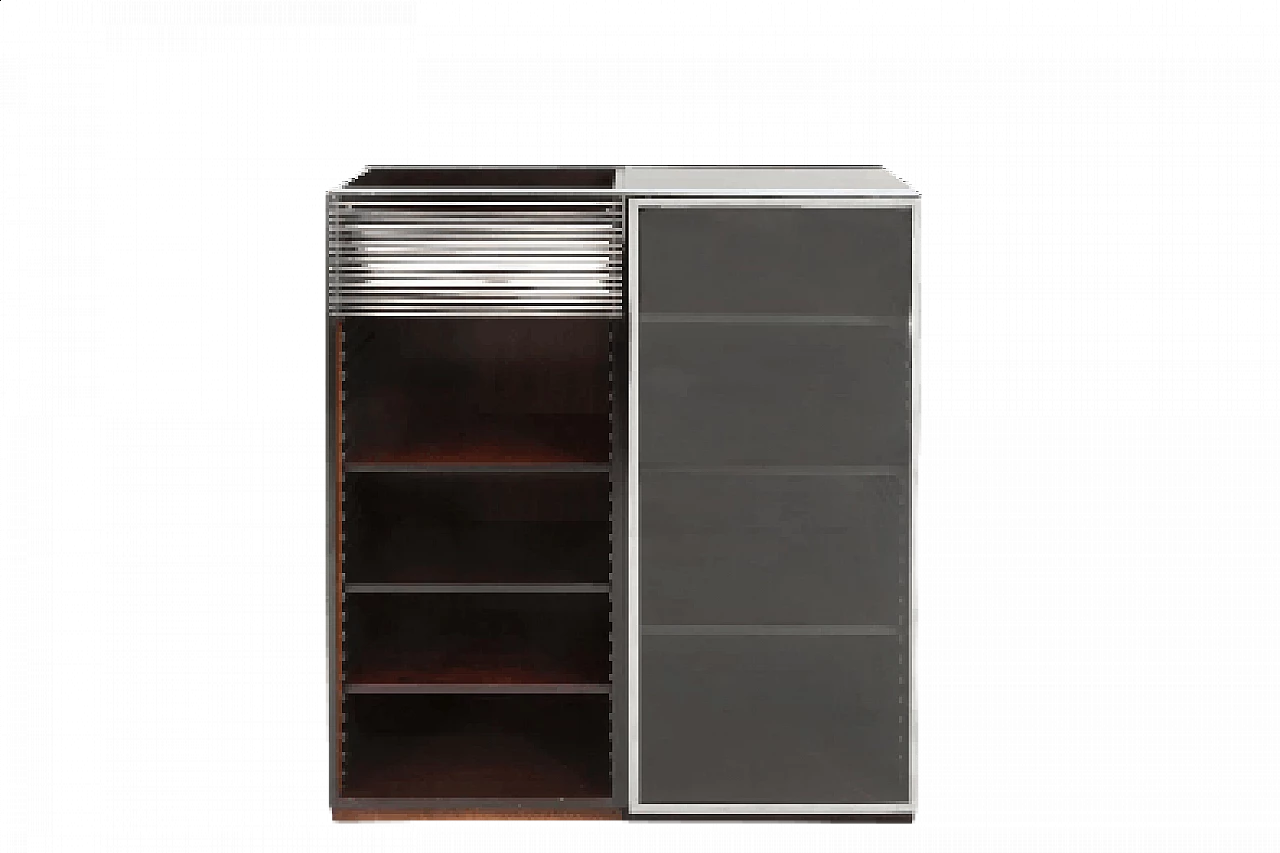 Vetrina in legno, acciaio cromato e vetro, anni '70 1375565