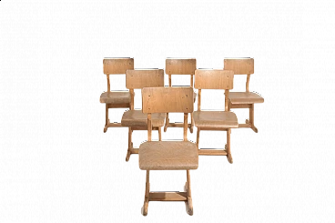 6 wooden school chairs, 1950s
