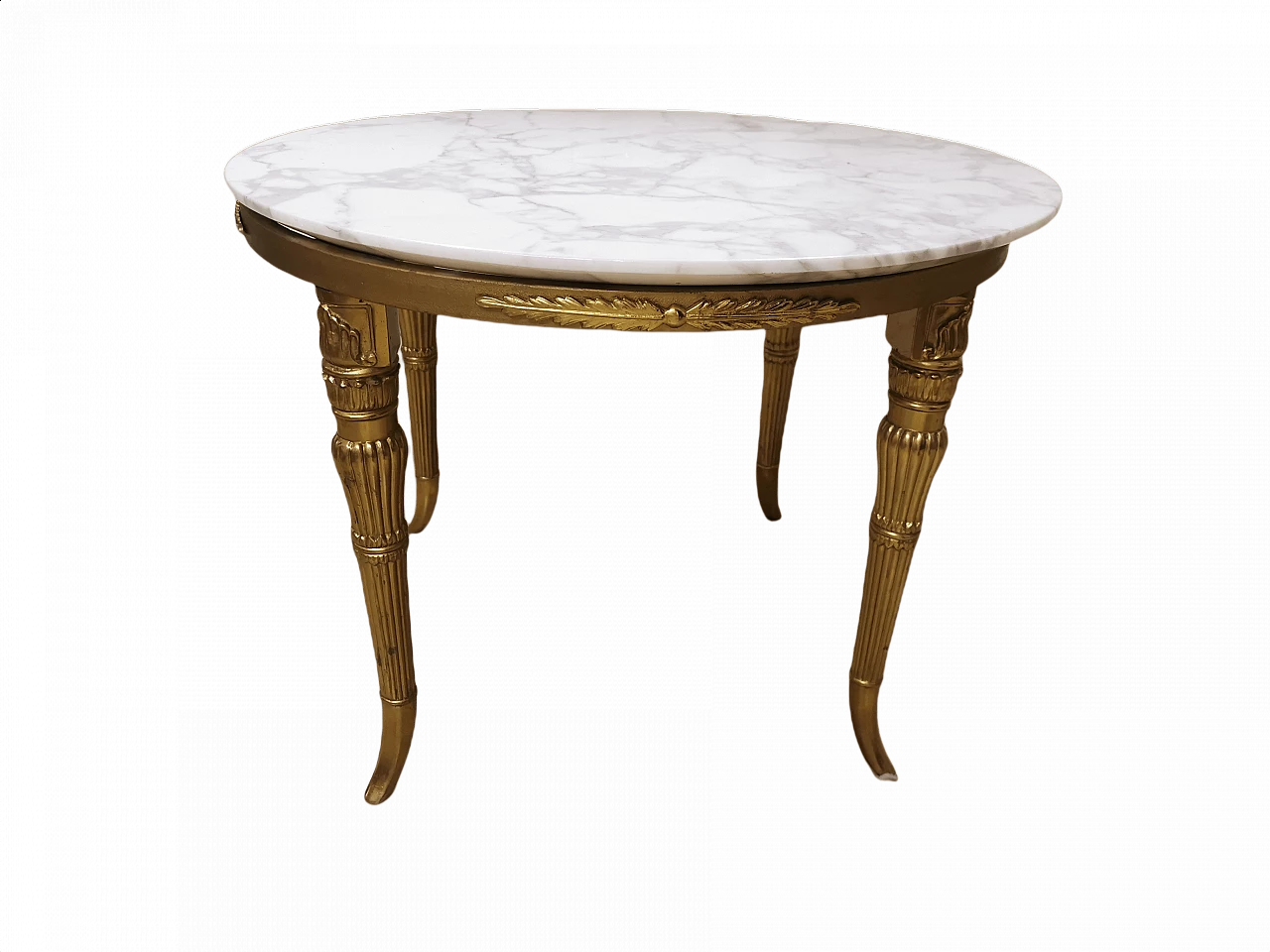 Tavolino stile Impero in ottone e marmo di Carrara, anni '60 1375715