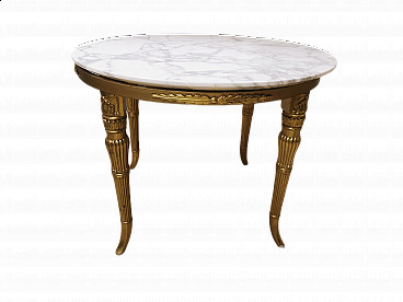 Tavolino stile Impero in ottone e marmo di Carrara, anni '60