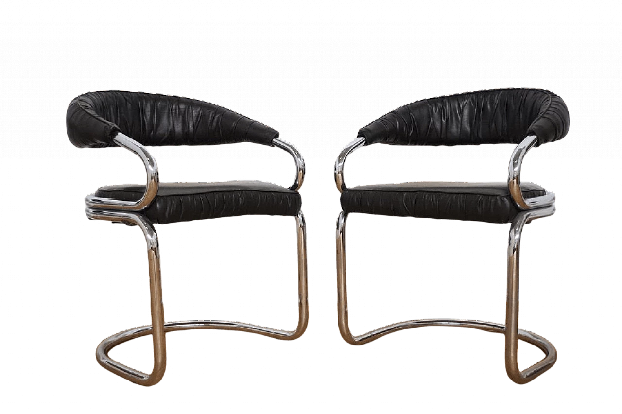 4 Giotto Stoppino leather chairs with metal frame, 1970s 1375768
