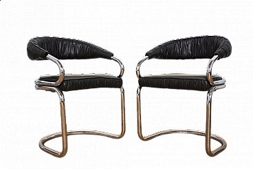 4 Giotto Stoppino leather chairs with metal frame, 1970s