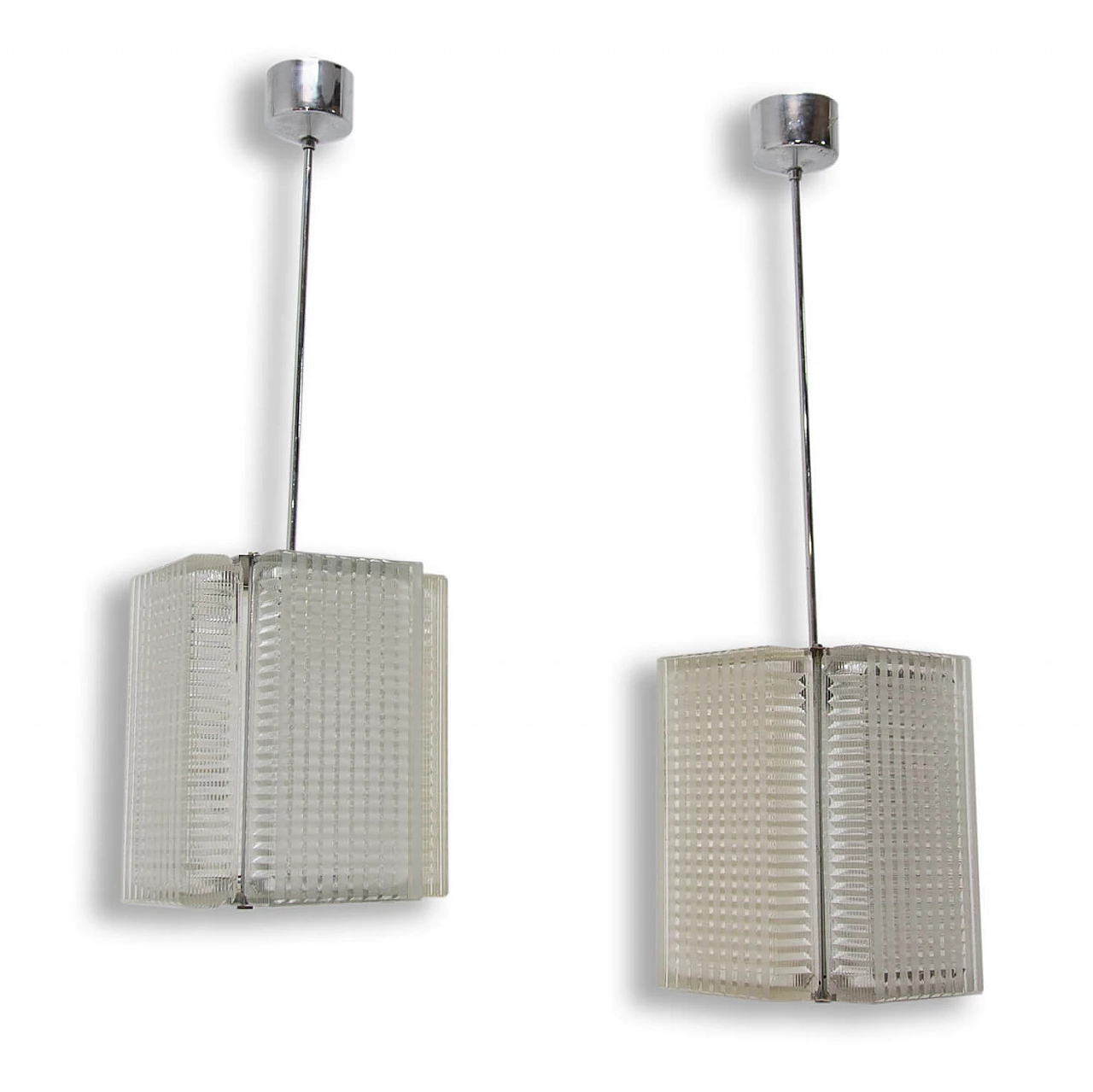 Coppia di pendenti in vetro pressato per Napako, anni '70 1375903