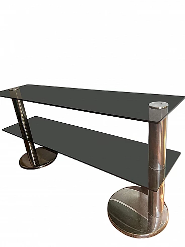 Console in steel and smoked glass, 1970s