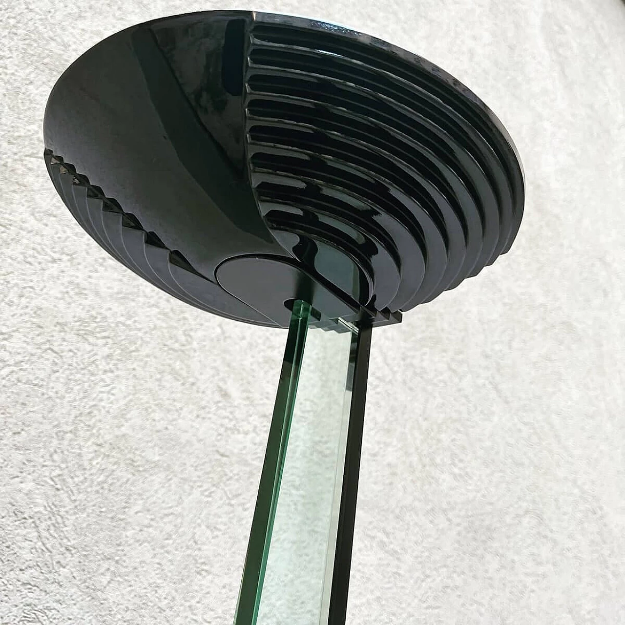 Lampada da terra alogena con pannello in vetro, anni '80 1376200