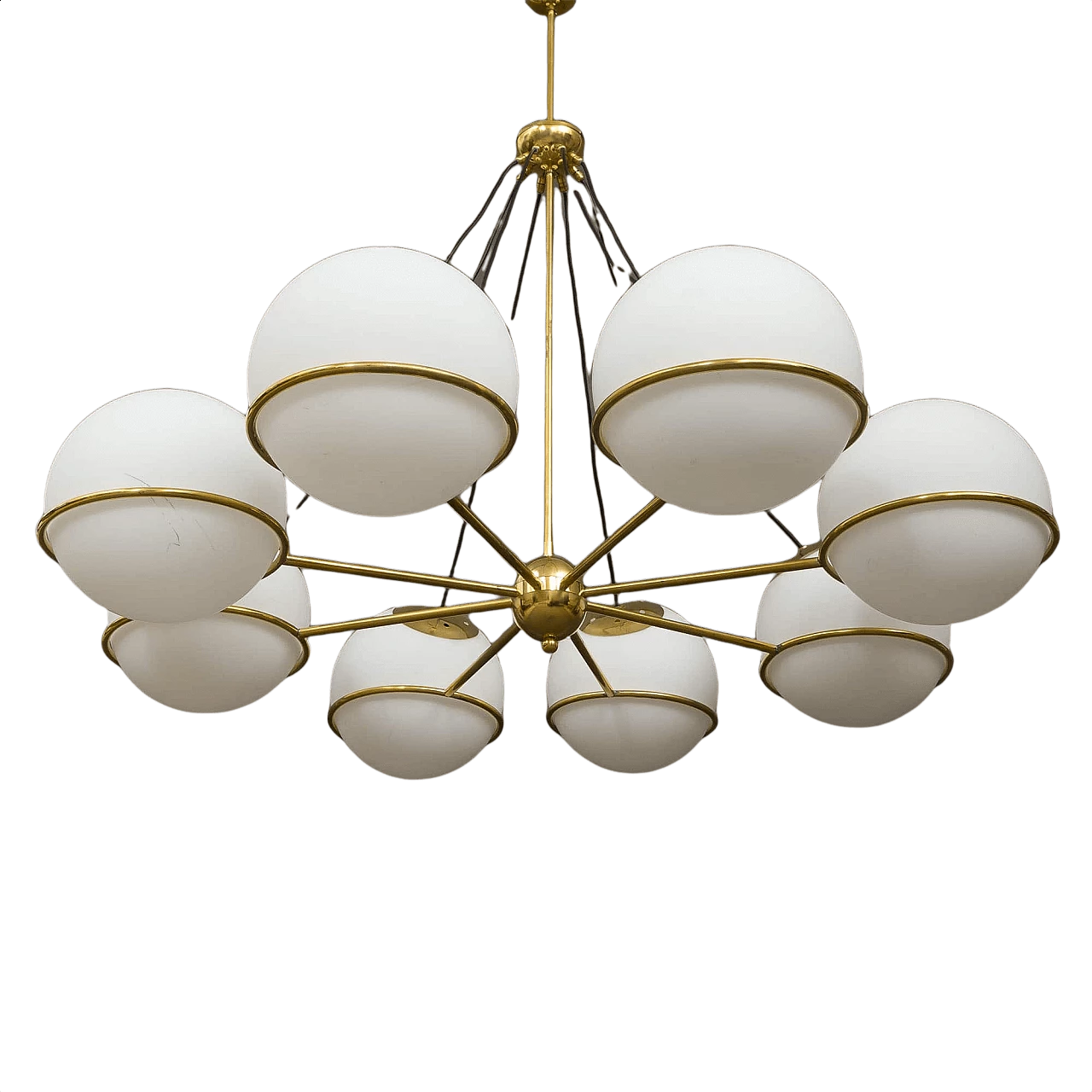 Brass chandelier in the Gino Sarfatti style with 8 opaline glass globes, 1970s 1376221