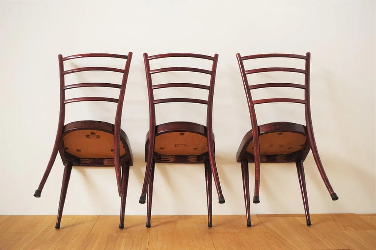 3 mahogany chairs with imitation leather seats, 1950s 1376362
