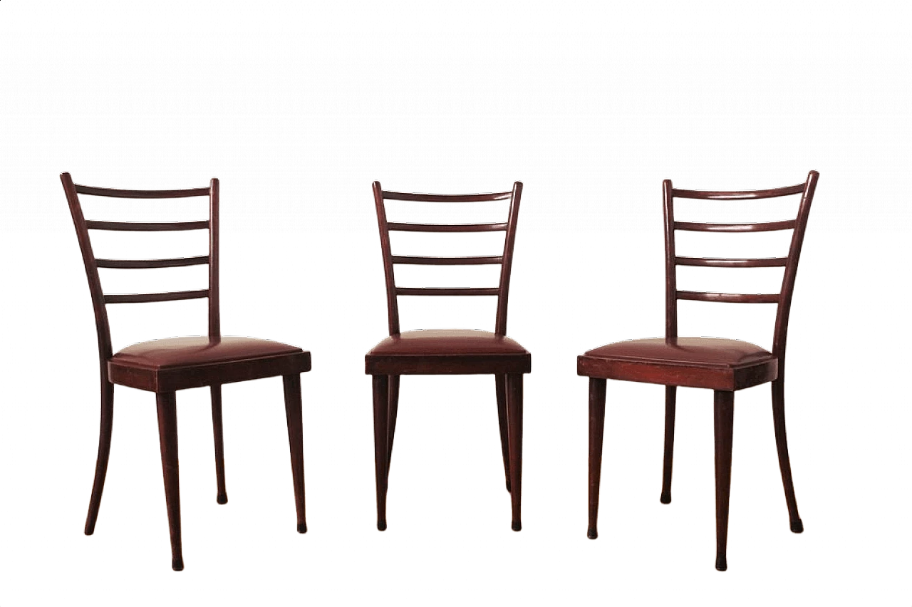 3 mahogany chairs with imitation leather seats, 1950s 1376369