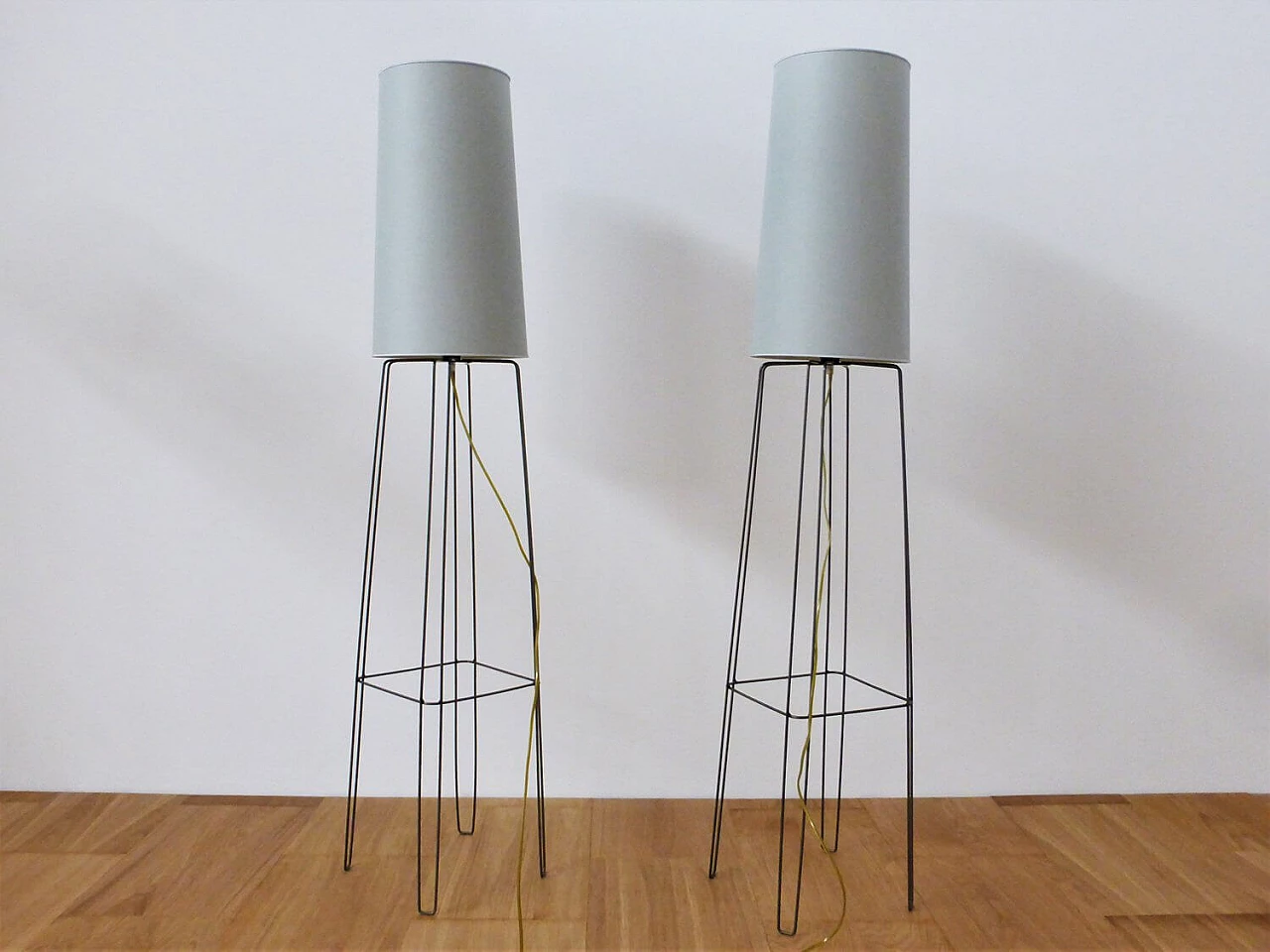 Pair of iron and plasticized fabric floor lamps, 2000s 1376402