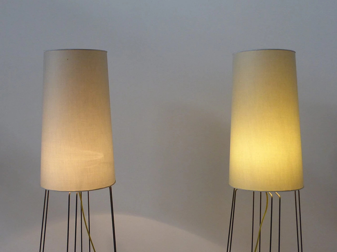 Pair of iron and plasticized fabric floor lamps, 2000s 1376406