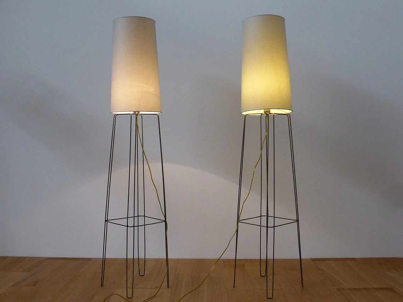 Pair of iron and plasticized fabric floor lamps, 2000s 1376407