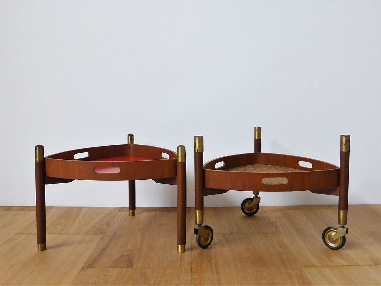 3-legged teak service trolley with 2 shelves, 1950s 1376439