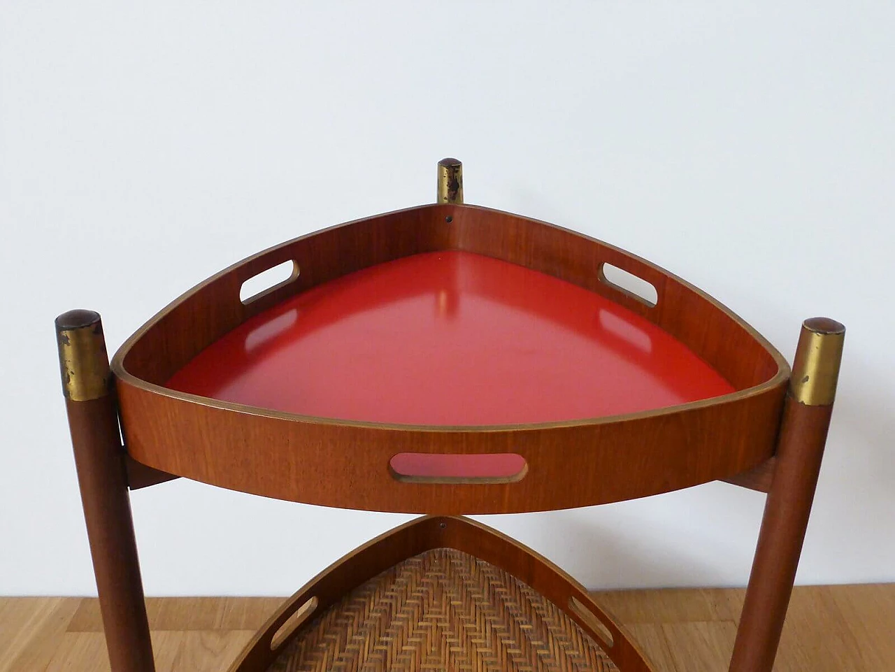 3-legged teak service trolley with 2 shelves, 1950s 1376441