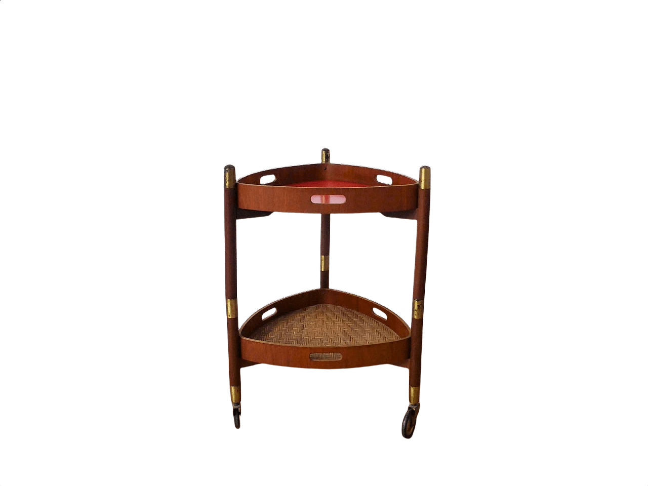 3-legged teak service trolley with 2 shelves, 1950s 1376452