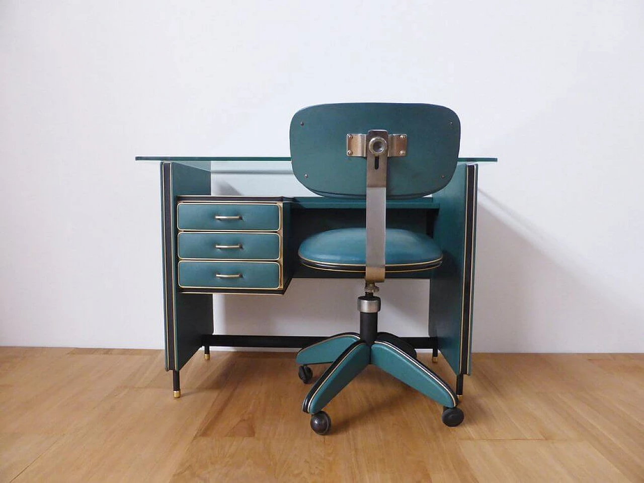 Umberto Mascagni office desk with wheeled chair, 1950s 1376453