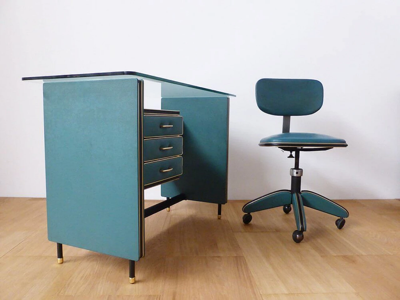 Umberto Mascagni office desk with wheeled chair, 1950s 1376455