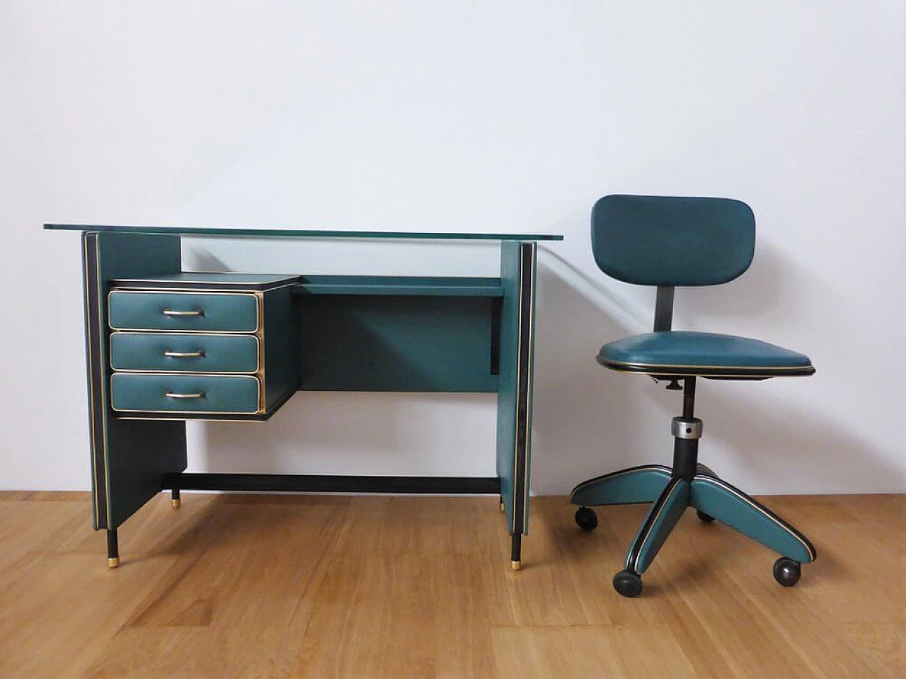 Umberto Mascagni office desk with wheeled chair, 1950s 1376459