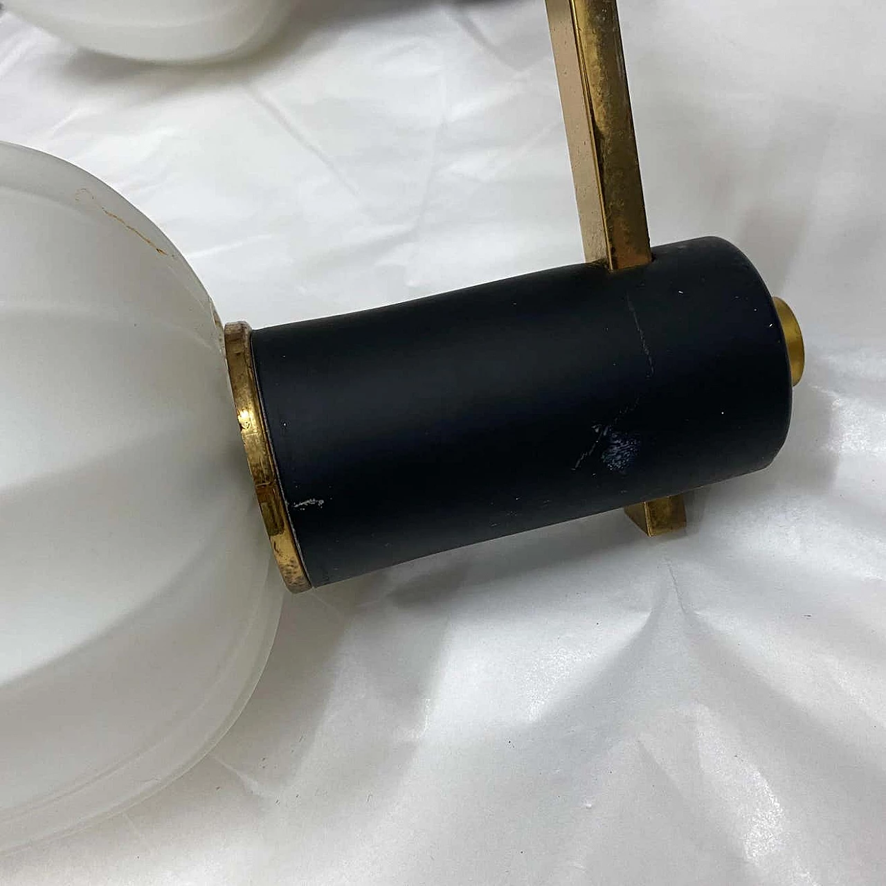 Lampadario in ottone, teak e vetro in stile Stilnovo, anni '60 1376636