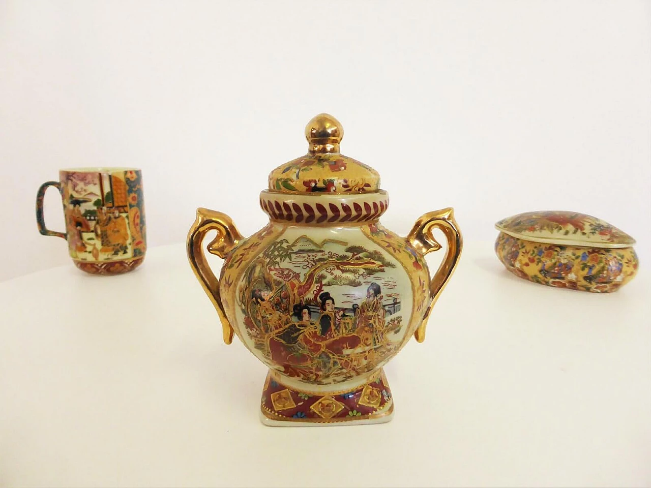 4 ceramiche Antic Satsuma dipinto a mano, anni '50 1376664