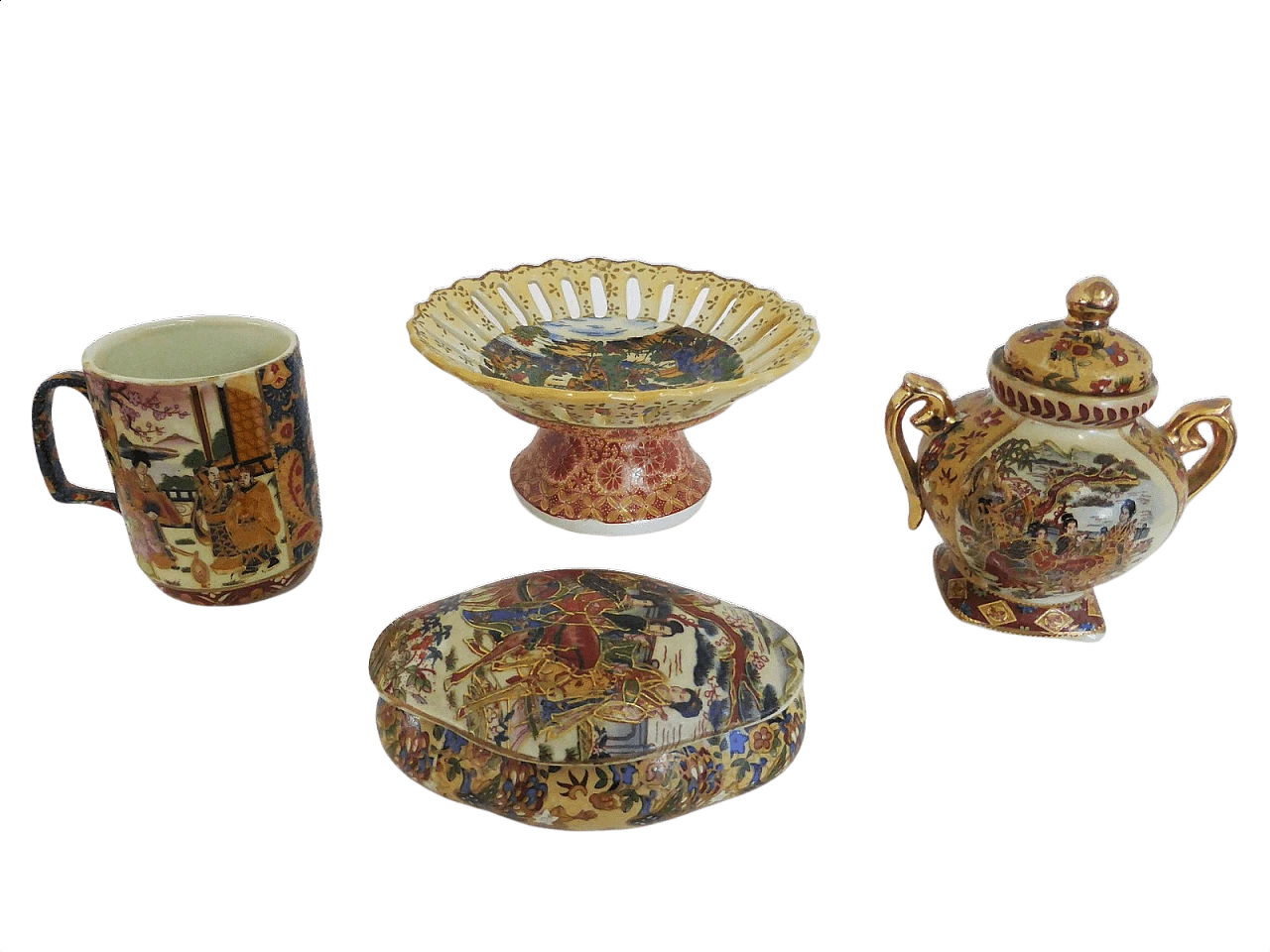 4 ceramiche Antic Satsuma dipinto a mano, anni '50 1376668