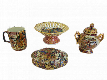 4 hand-painted Antic Satsuma ceramics, 1950s