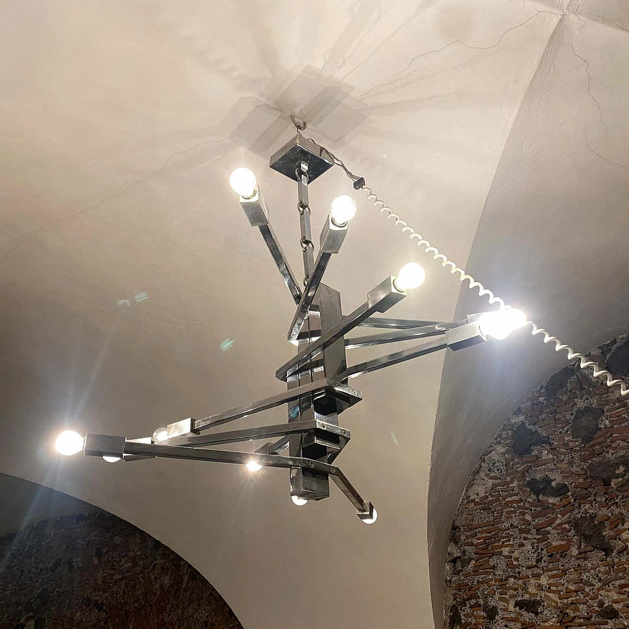 12 Light steel chandelier attributed to Sciolari, 1970s 1376700
