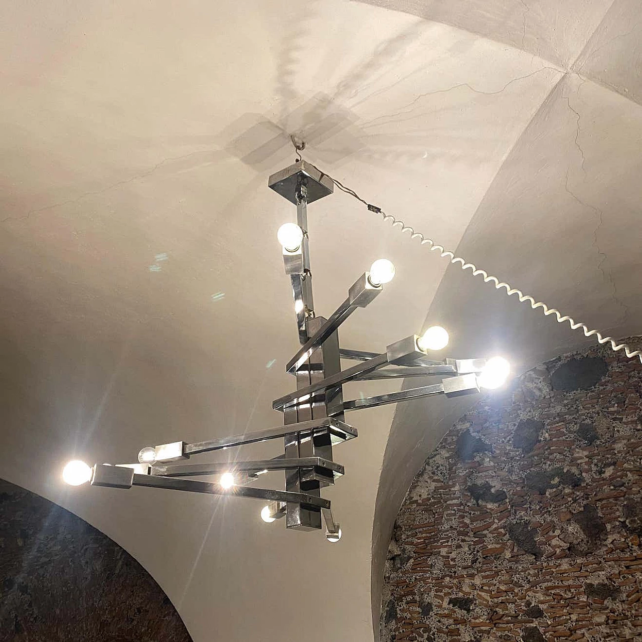 12 Light steel chandelier attributed to Sciolari, 1970s 1376702