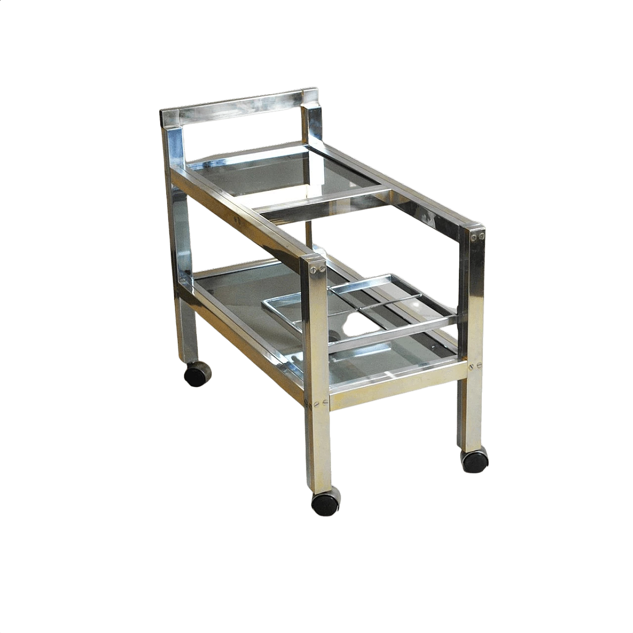 Carrello portabottiglie in ottone e acciaio, anni '70 1376733