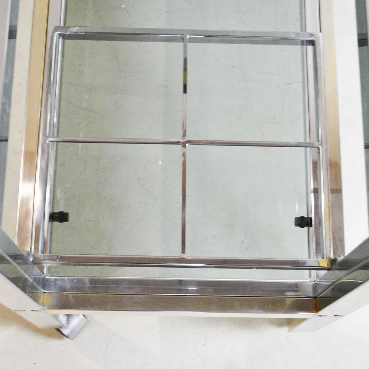 Carrello portabottiglie in ottone e acciaio, anni '70 1376740